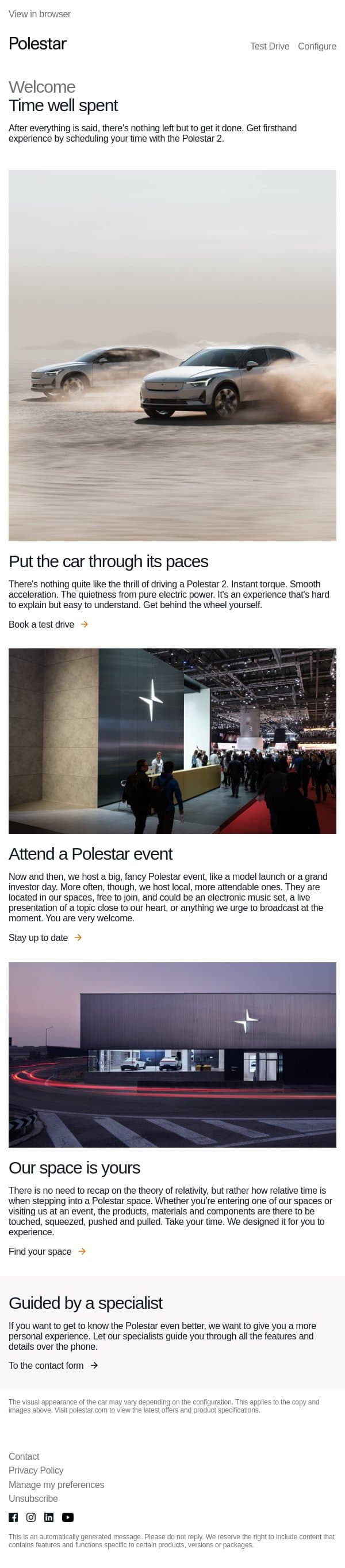 The Polestar experience email from Polestar screenshot