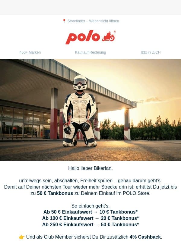 💸 Mehr Ride, weniger Tankschmerz – bis zu 50 € Rabatt email from Polo Motorrad