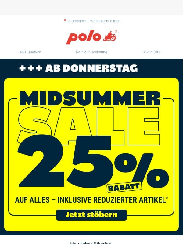 ⏰ Größter Midsummer Sale mit 25% Rabatt startet morgen email from Polo Motorrad