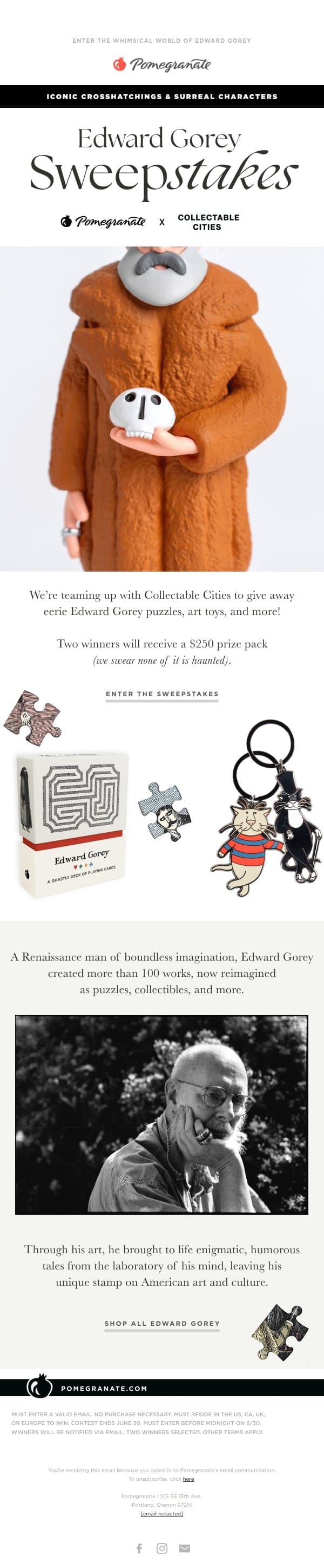 Win a $250 Edward Gorey Prize Pack! email from Pomegranate screenshot