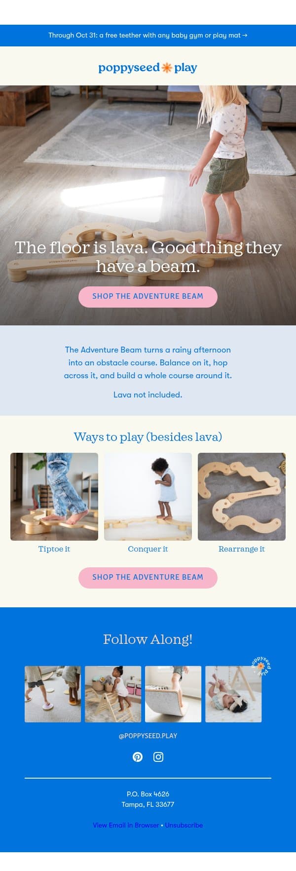 The floor is lava (we came prepared) email from Poppy Seed Play screenshot