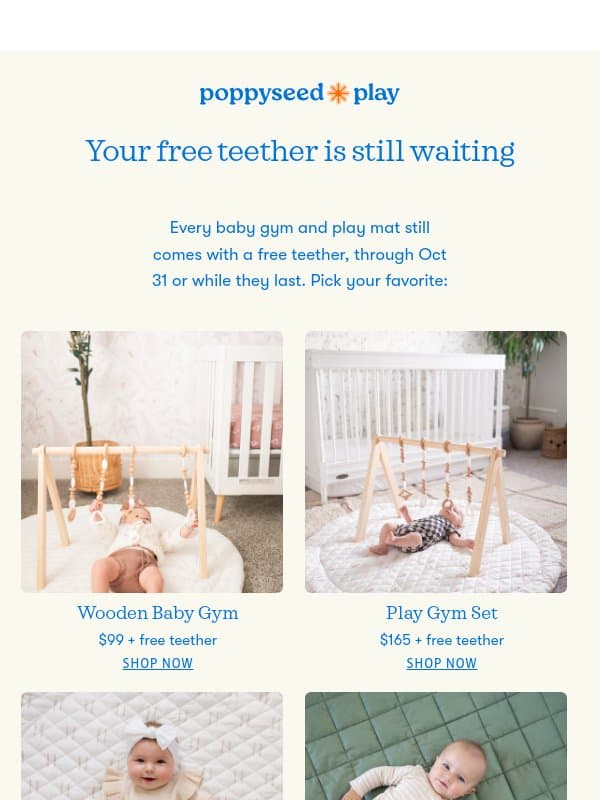 Your free teether is still waiting email from Poppy Seed Play