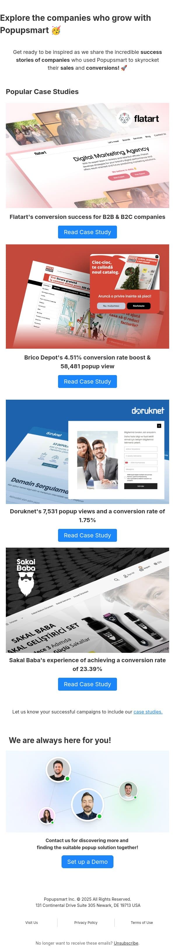 📈 Learn how businesses used Popupsmart to increase their conversions email from Popupsmart Popup Builder screenshot