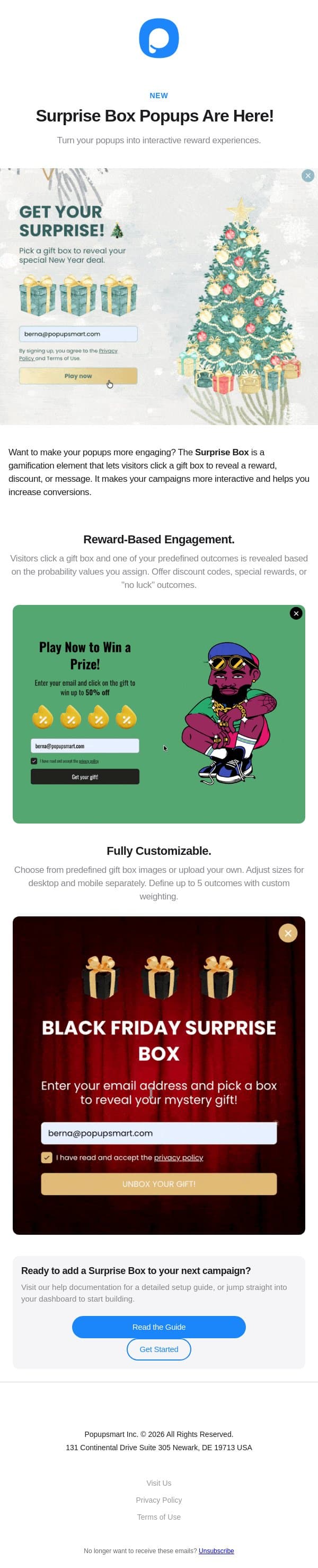Introducing Surprise Box for your popup campaigns email from Popupsmart Popup Builder screenshot