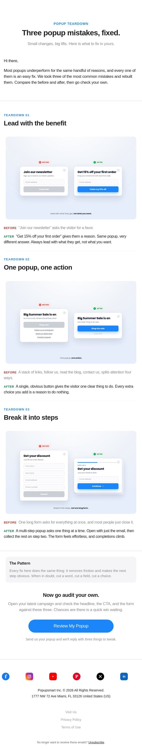3 popup mistakes (and the 2-second fixes) ๐ ๏ธ email from Popupsmart Popup Builder screenshot
