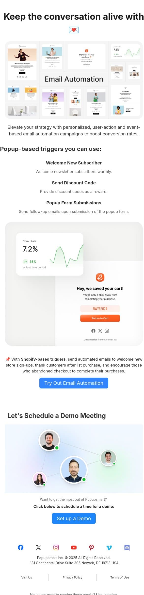 Meet Email Automation to Nurture Connections 📨 email from Popupsmart Popup Builder screenshot