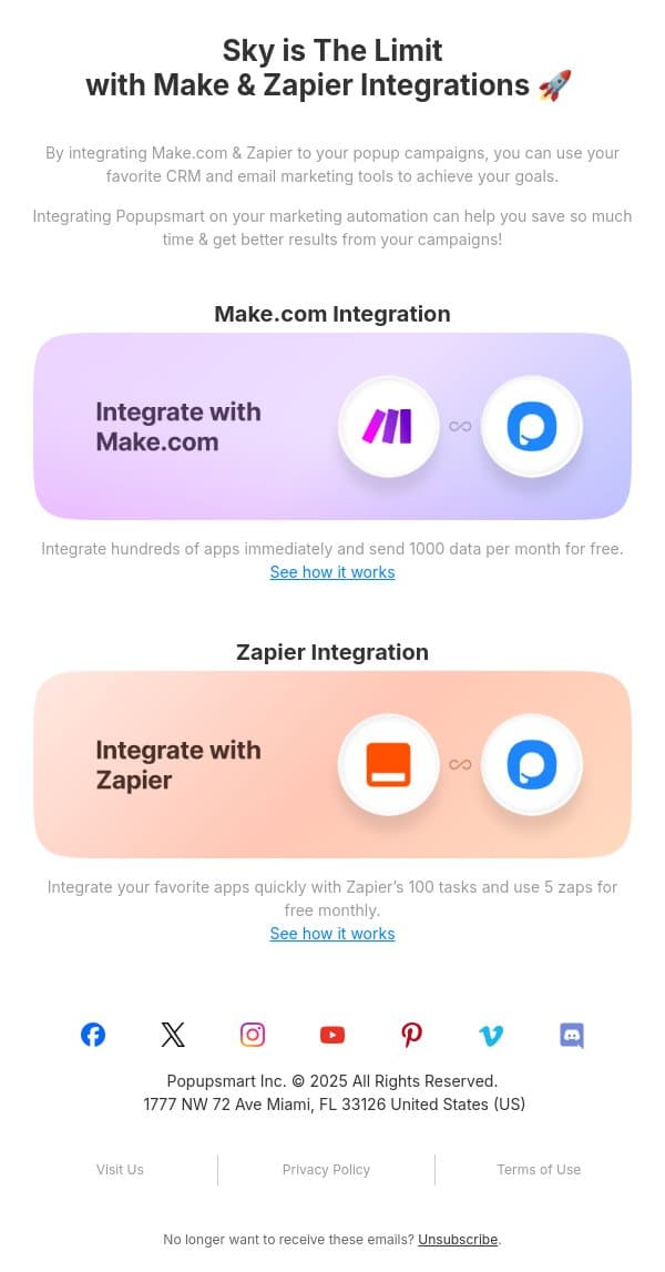 Step up your marketing automation with Popupsmart's integration options email from Popupsmart Popup Builder screenshot