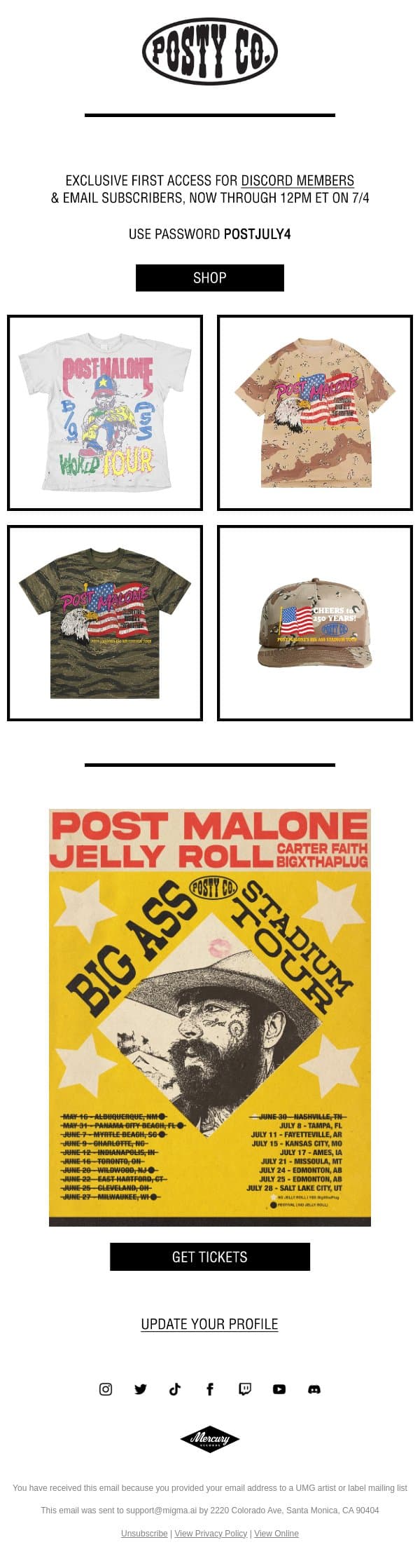 cheers to 250 years đź’Ą email from Post Malone screenshot