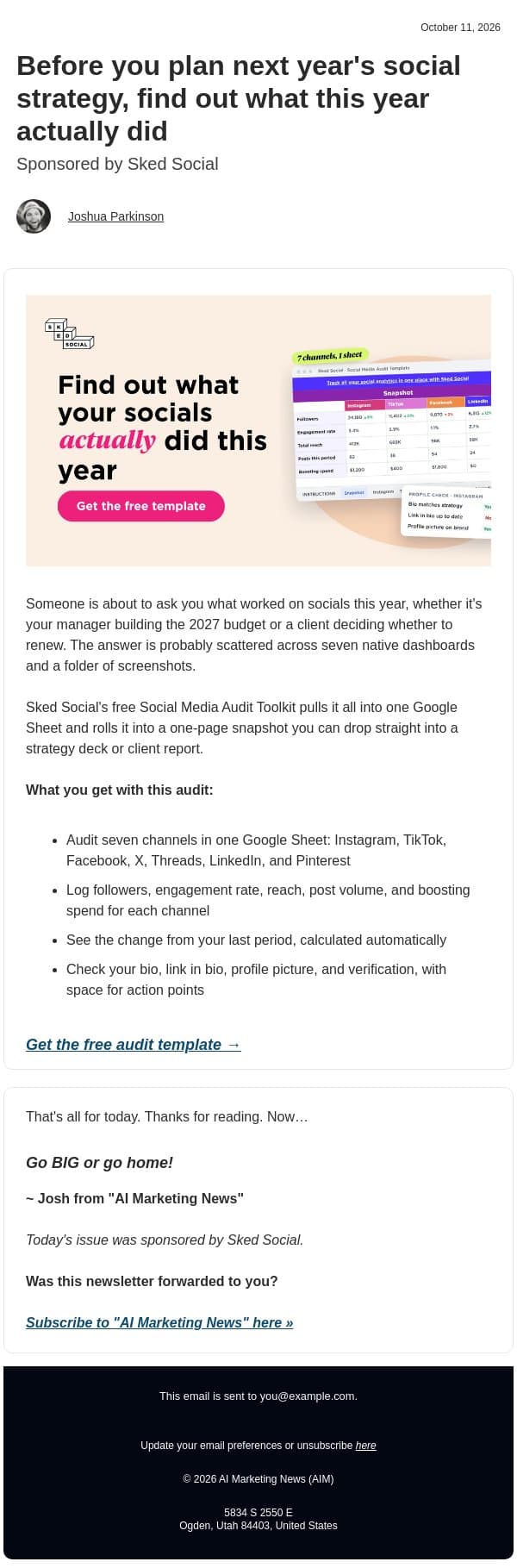 What did your social actually do this year? email from Post Planner screenshot