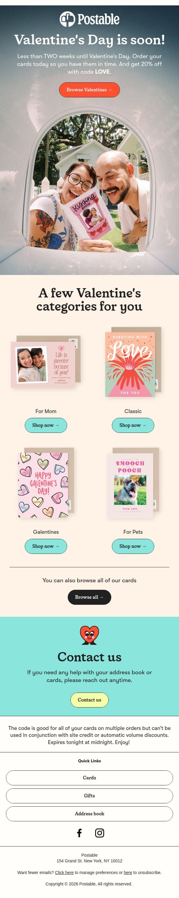It's February! Your Valentines are here. π email from Postable screenshot