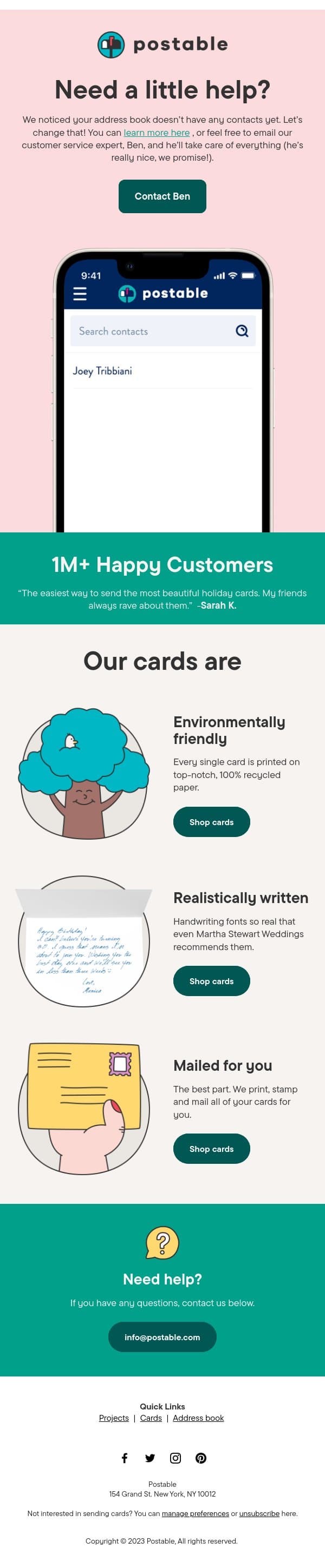 Need a little help? email from Postable screenshot