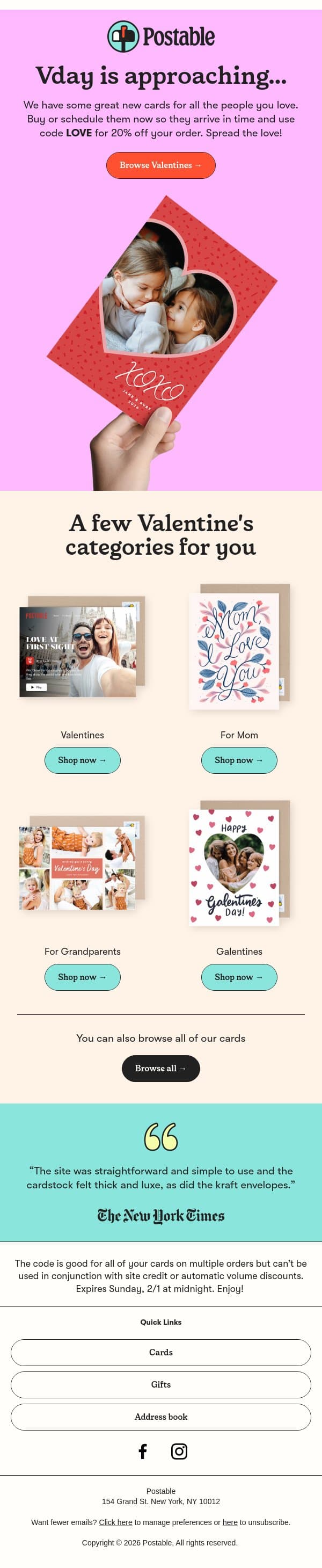 Valentine's Day is comin' up π email from Postable screenshot