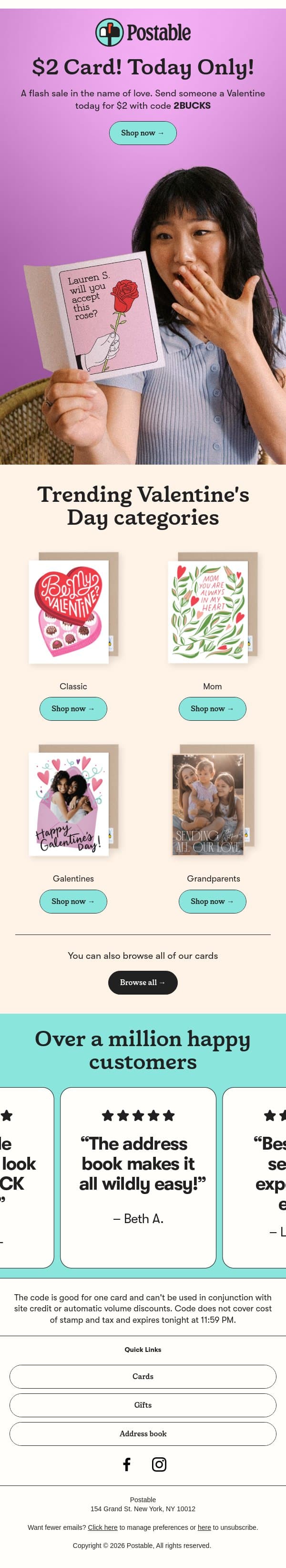 ⚡ FLASH SALE ⚡ Two Dollar Cards! ⚡ email from Postable screenshot