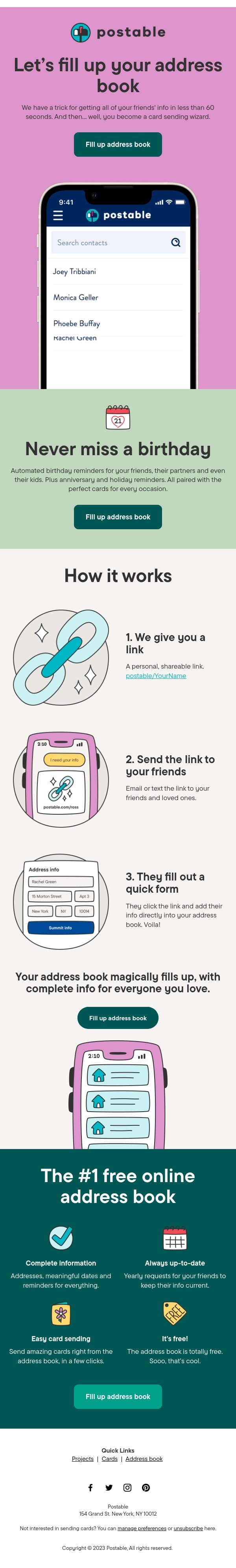 Let's fill up your address book email from Postable screenshot