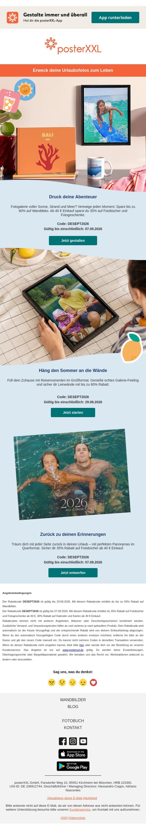 Halte deinen Sommer fest und spare ☀️ email from PosterXXL screenshot
