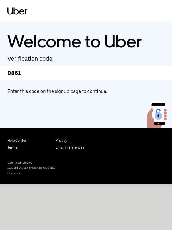Welcome to Uber email from Postmates screenshot