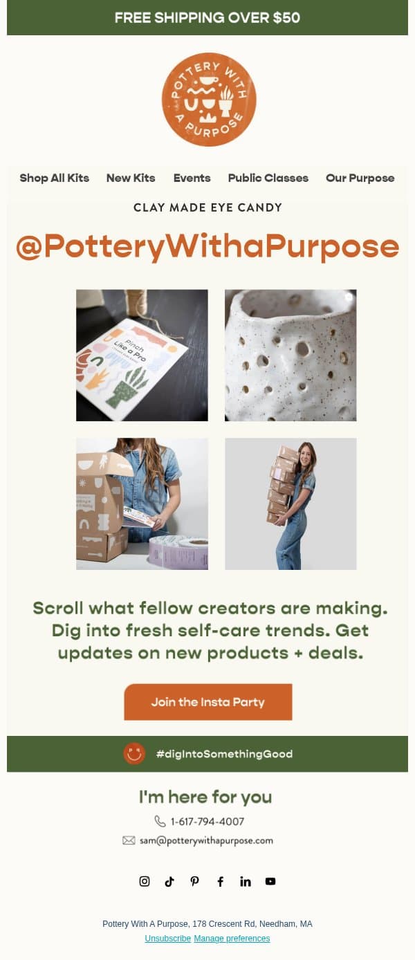 We get a bit cheeky on the gram email from Pottery With A Purpose screenshot