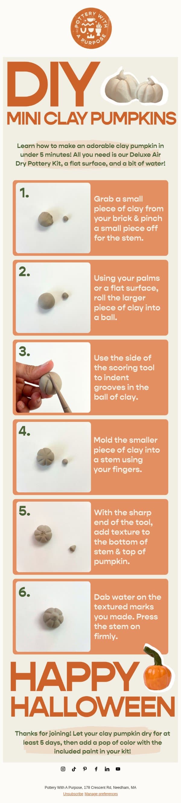 Learn How to Create the MOST ADORABLE Mini Clay Pumpkins 🎃✨ email from Pottery With A Purpose screenshot
