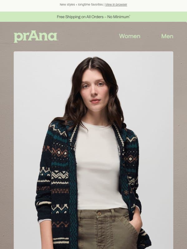 Sweaters Season Starts Here email from Prana