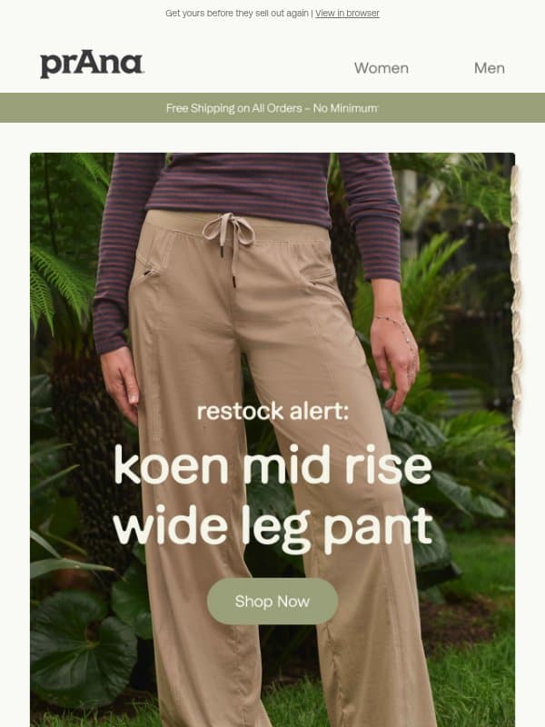 Restocked: Koen Wide Leg email from Prana