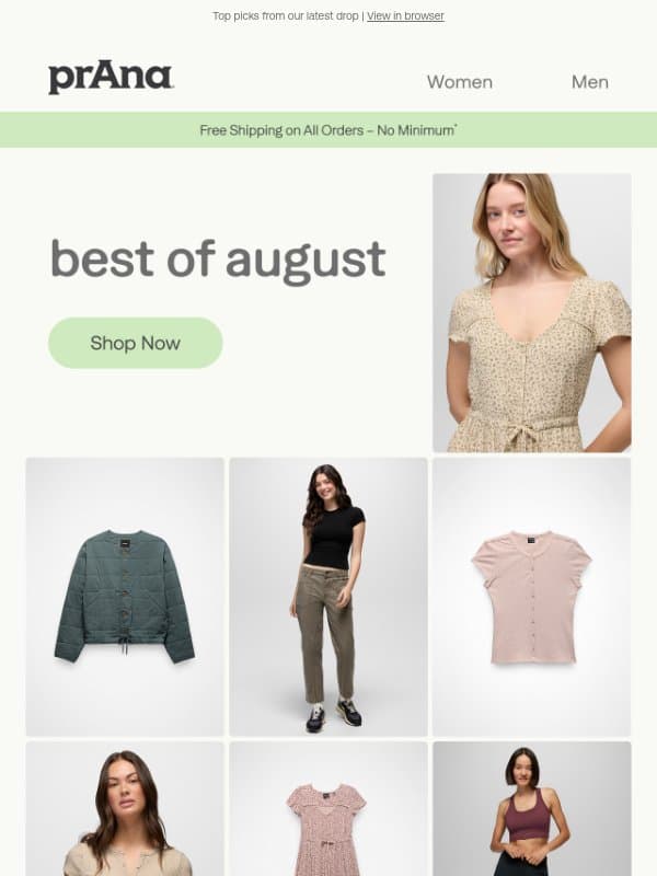 The Best of What's New email from Prana