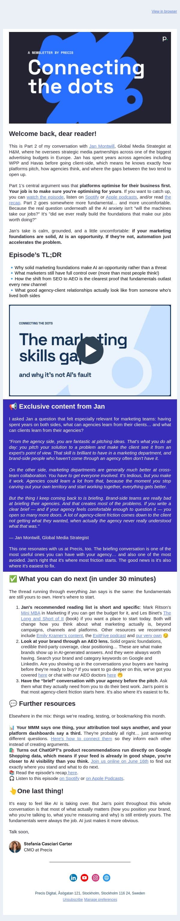 AI is not the disruption. The skills gap is. email from Precis Digital screenshot