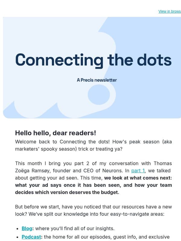 Scary thoughts: Boring creative is costing you 2.6x more in media spend email from Precis Digital