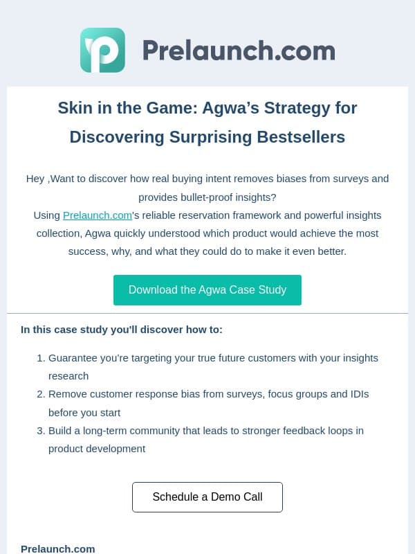 Skin in the Game: Agwa’s Strategy for Discovering Surprising Bestsellers email from Prelaunch