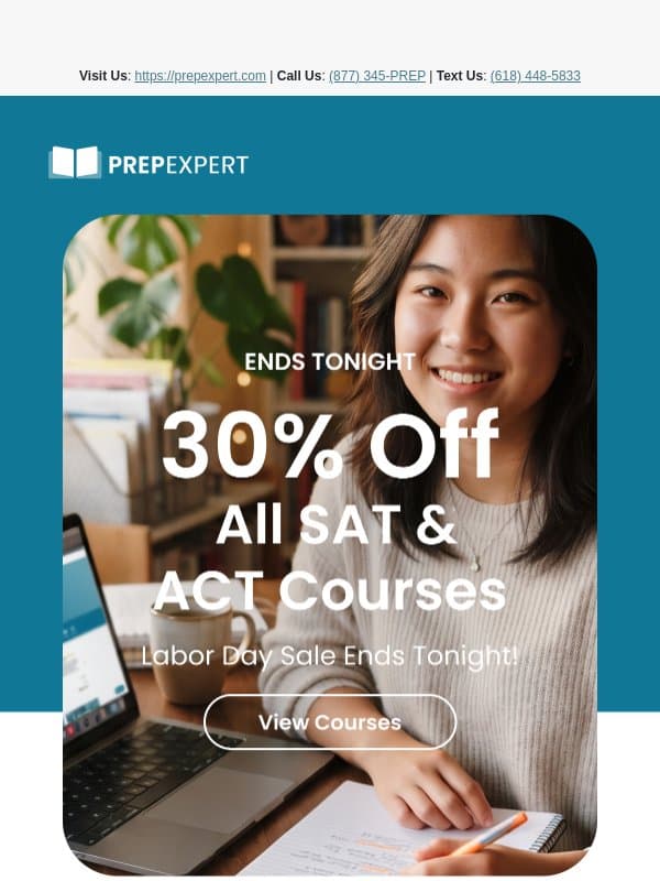 30% OFF Labor Day Sale Ends Today! email from Prep Expert
