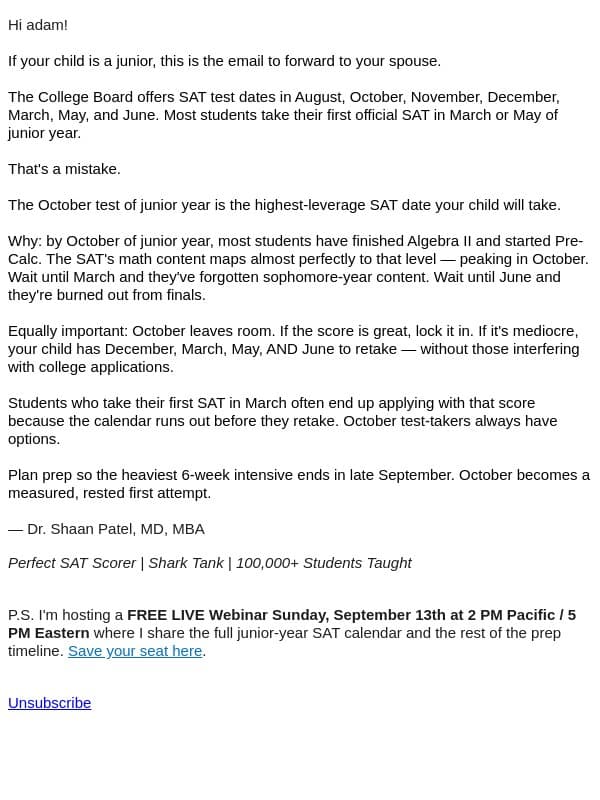 Saturday Scholarship Tip: Why the October SAT matters more than any other email from Prep Expert