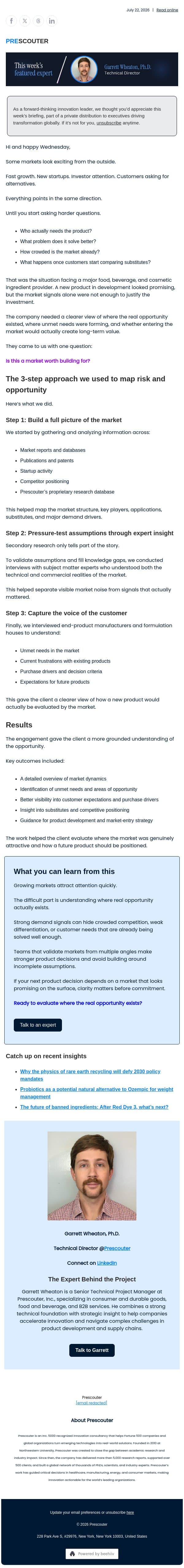Looks promising. But is it? email from PreScouter screenshot