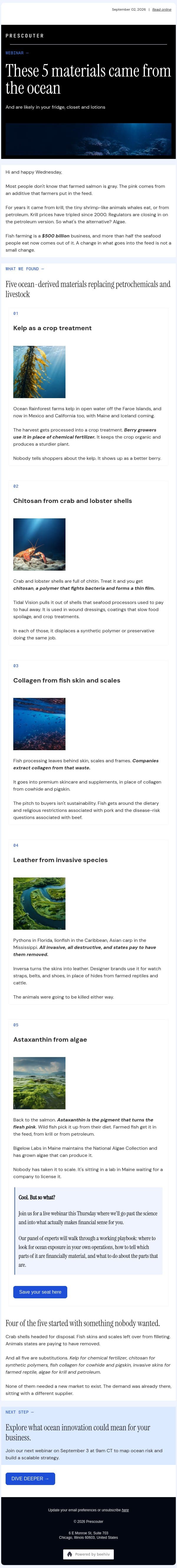 These 5 materials came from the ocean email from PreScouter screenshot