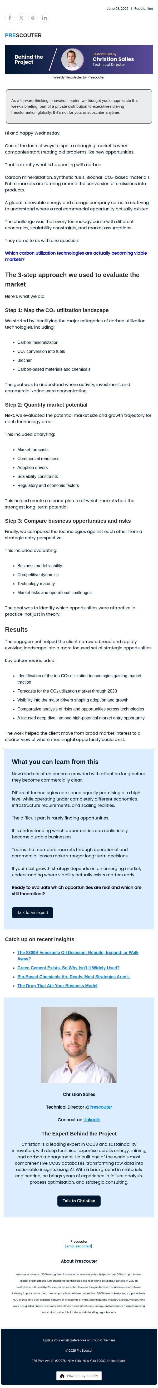 The market-size trap email from PreScouter screenshot