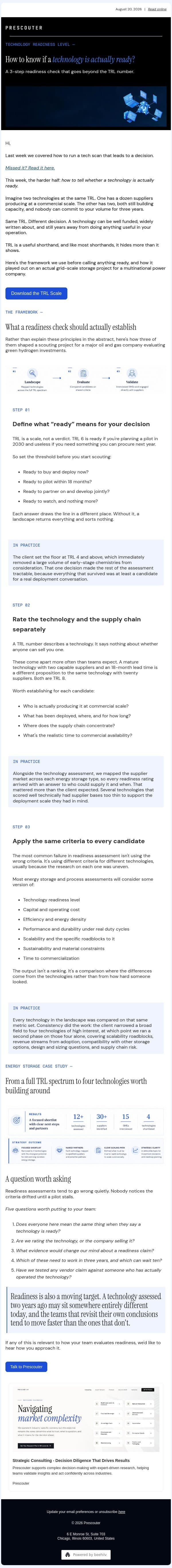 How to know if a technology is actually ready? email from PreScouter screenshot