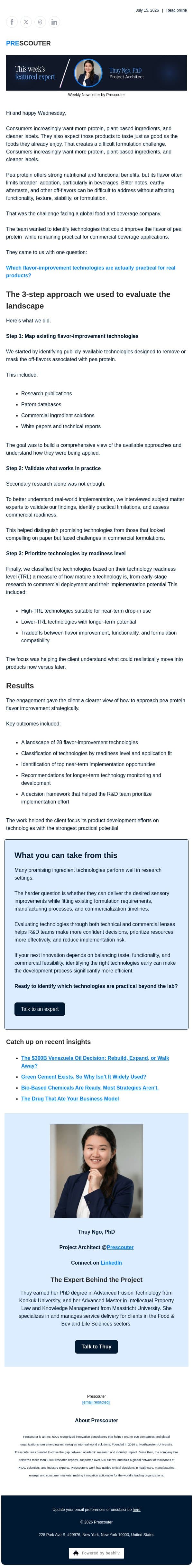 The taste challenge behind plant-based products email from PreScouter screenshot