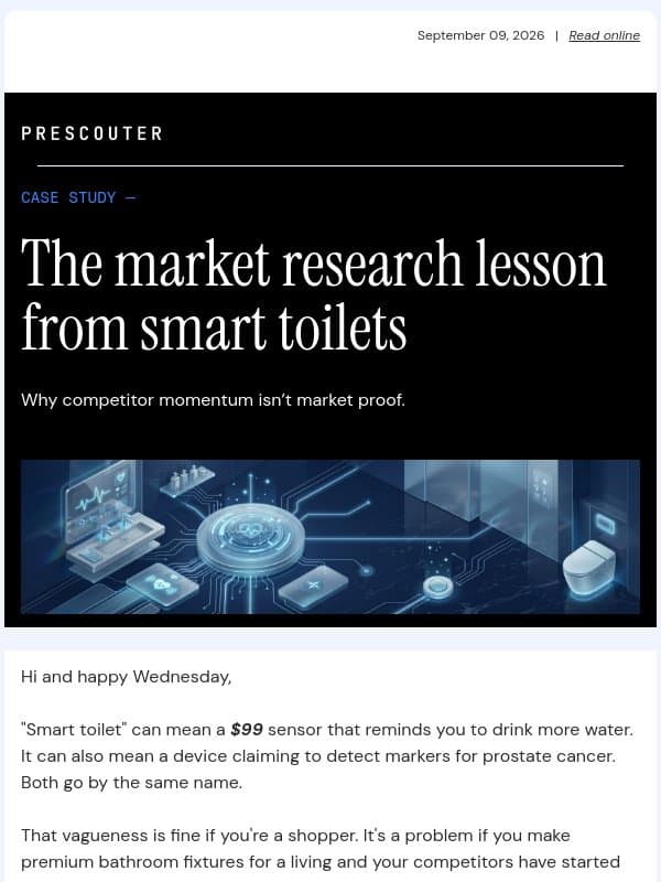 The market research lesson from smart toilets email from PreScouter