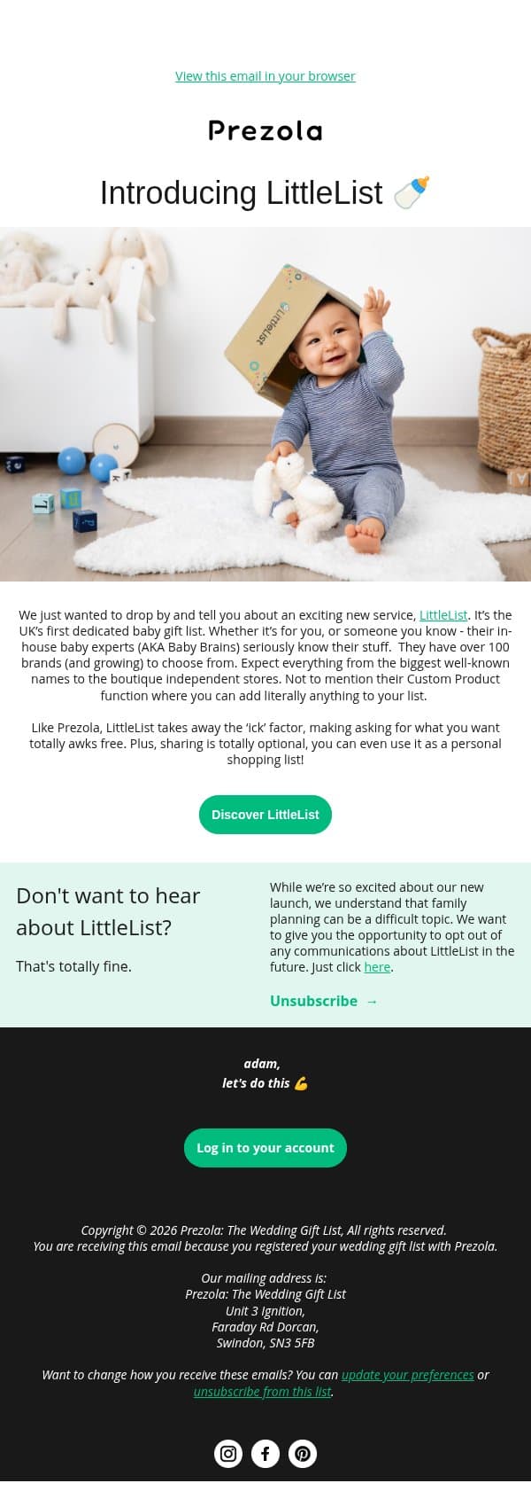 Introducing LittleList 🍼 email from Prezola screenshot