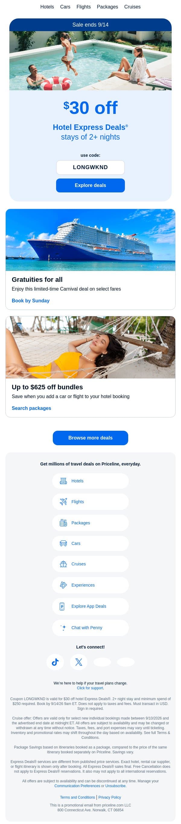 You're $30 closer to a getaway email from Priceline screenshot
