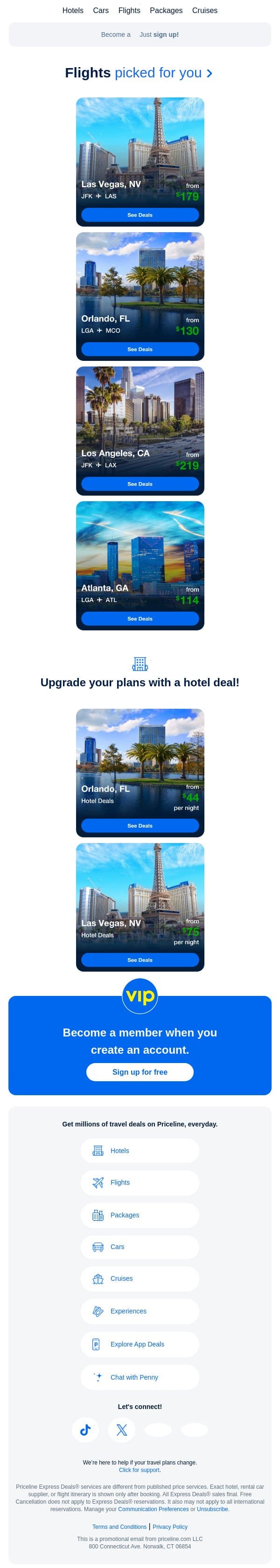You + great savings on flights = destiny ✨ email from Priceline screenshot