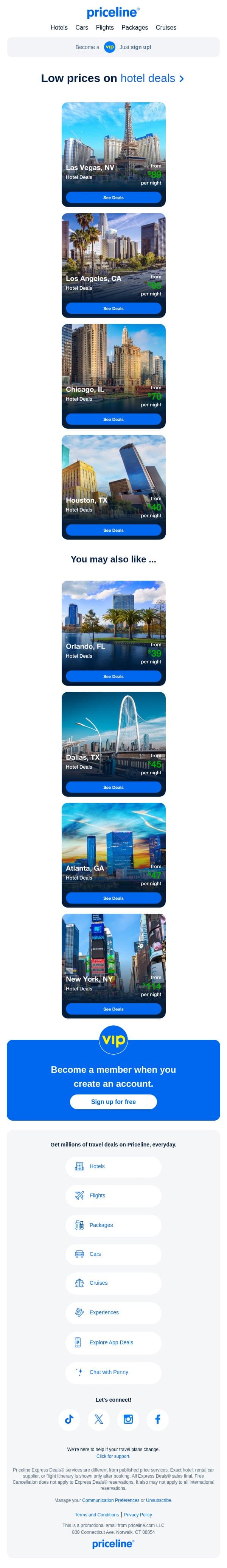 Hotel deals tailored to you (yes, really) email from Priceline screenshot