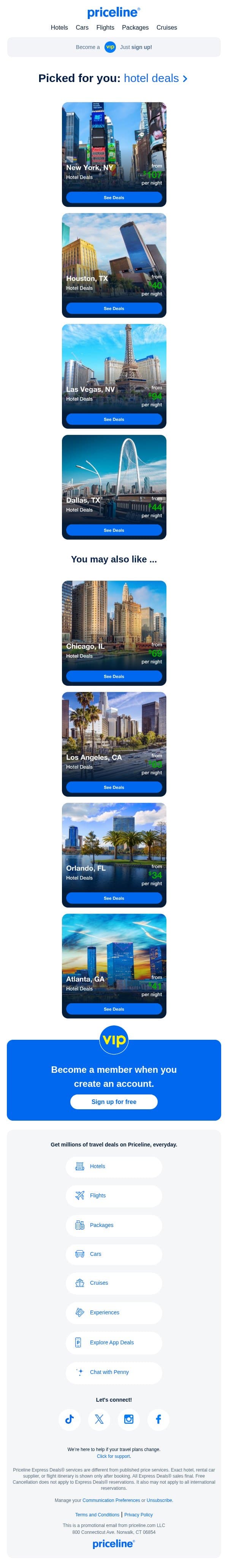 We narrowed the hotel options down a bit email from Priceline screenshot