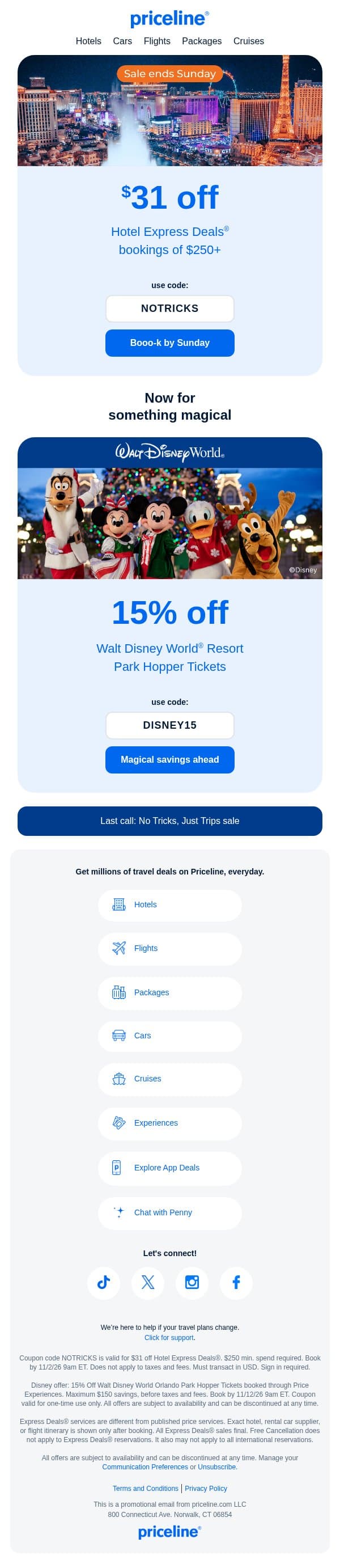 $31 off hotels ends soon π» email from Priceline screenshot