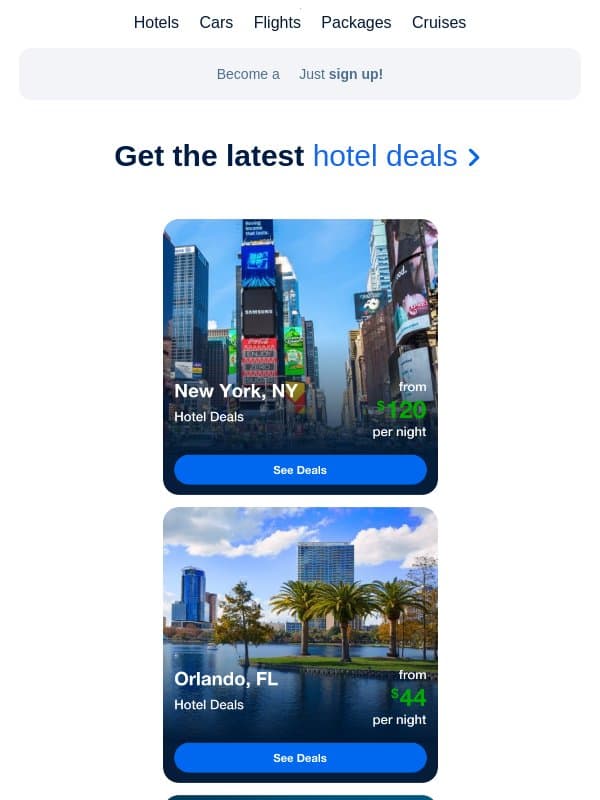 Your hotel savings are ready for New York, Orlando + more email from Priceline
