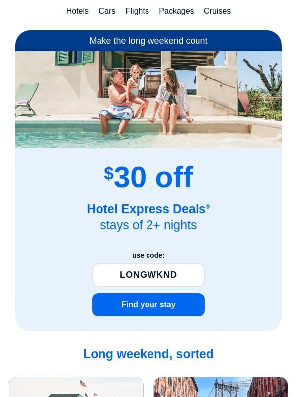 Extra day off? Extra $30 off. email from Priceline
