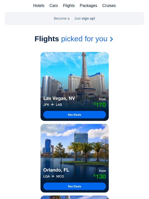 Flight browsing simplified β
email from Priceline