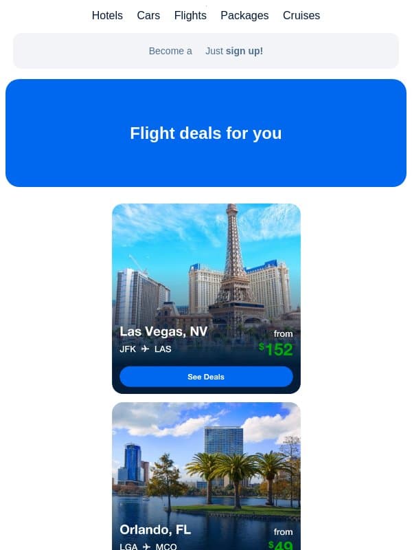 π¨ Las Vegas, Orlando, and more. Your flight deals are here! email from Priceline