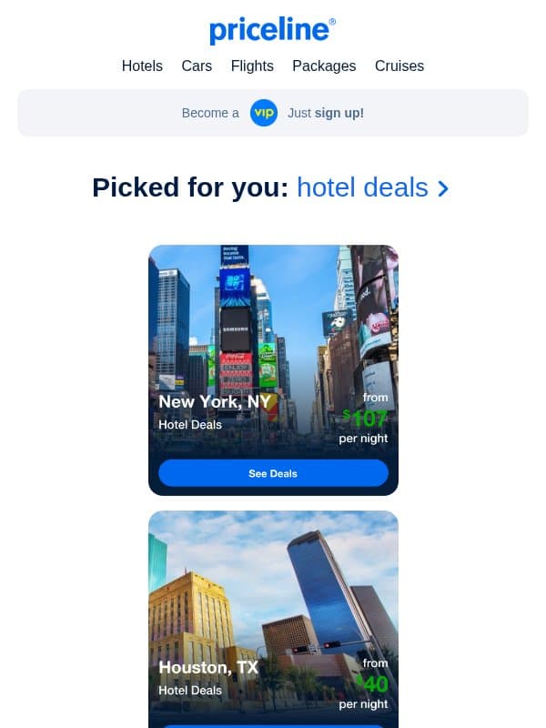 We narrowed the hotel options down a bit email from Priceline
