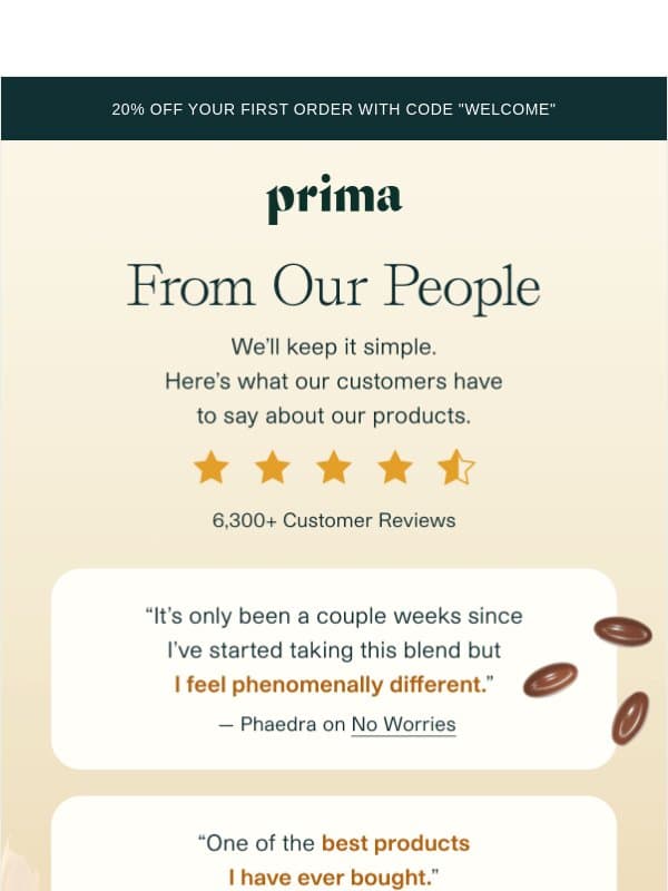 5,000+ 5-Star Reviews email from Prima
