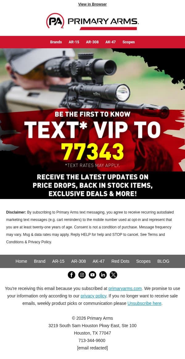 Primary Arms SMS 📱 - Never miss a deal! 🎯 email from Primary Arms screenshot