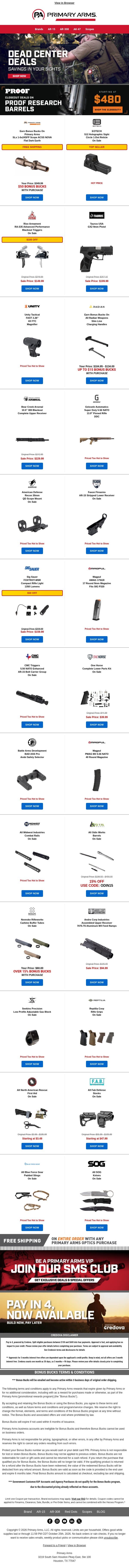 🎯 DEAD CENTER DEALS! Take Aim at BIG Savings! email from Primary Arms screenshot